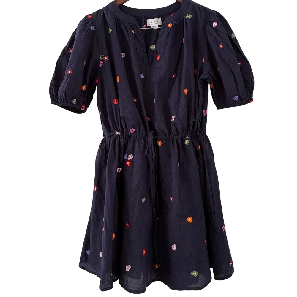 Velvet by Graham & Spencer‎ Navy Floral Embroidered Cotton Mini Dress Small NWT